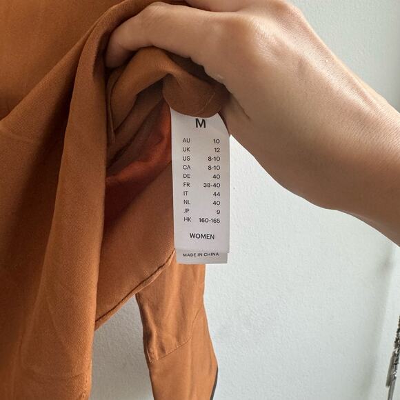 NWT LilySilk Dark Carame Contrast Piping Silk Willow Shirt Blouse - Medium - Picture 5 of 9